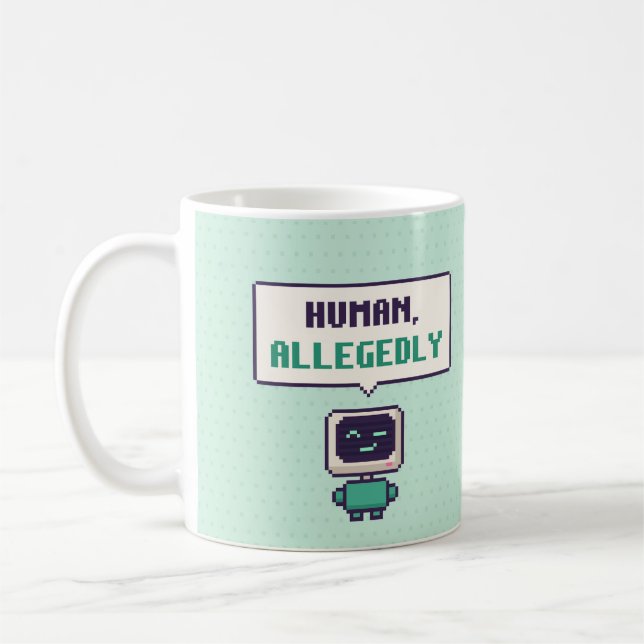 Human, Allegedly Funny AI Pixel Mug (Left)