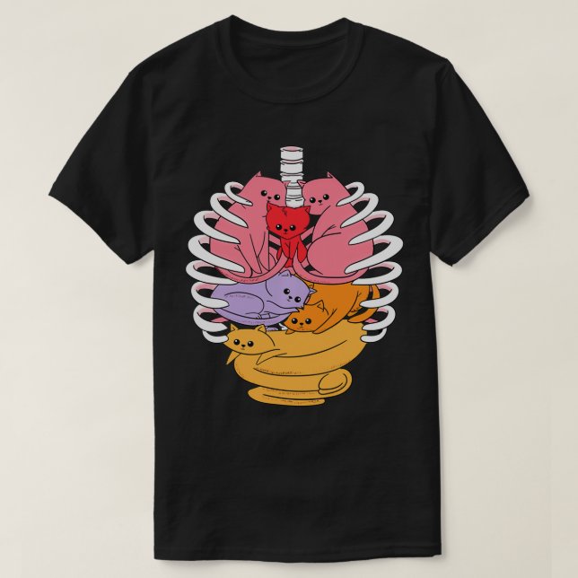 Human Anatomy Inspired Cat Organs Related Rib Cage T-Shirt (Design Front)