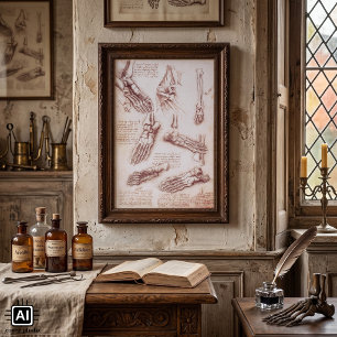 Human Anatomy Skeleton Foot Bones by da Vinci Poster