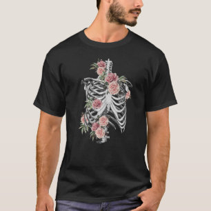 Human anatomy Skeleton ribcage with pink roses Pre T-Shirt