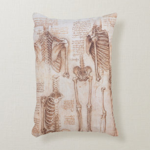 Human Anatomy Skeletons by Leonardo da Vinci Decorative Cushion