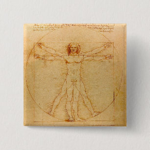 Human Anatomy, Vitruvian Man by Leonardo da Vinci 15 Cm Square Badge
