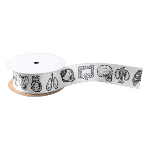 Human Anatomy Weird Science Bio Skull Halloween Satin Ribbon