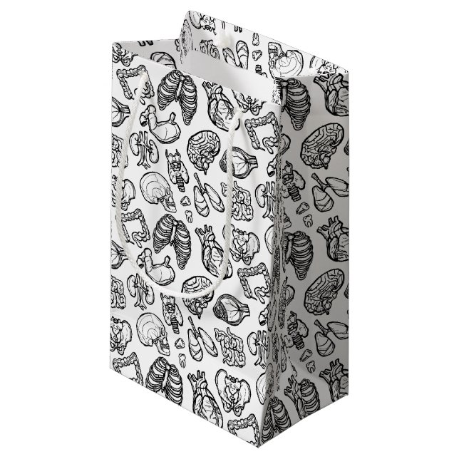 Human Anatomy Weird Science Bio Skull Halloween Small Gift Bag (Front Angled)
