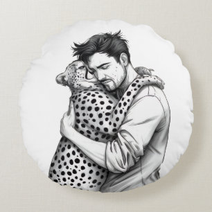 Human and Cheetah Bond Monochrome Art Cushion