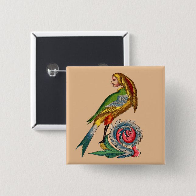human bird 15 cm square badge (Front & Back)