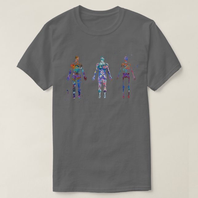 Human Body Muscle and Skeleton Anatomy Back Side T-Shirt (Design Front)