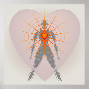Human Body with Big Heart Radiating Rays of Light Poster