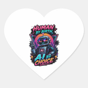 Human By Birth Ai By Choice Funny Neon Robotic Heart Sticker