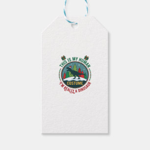 Human Costume Dinosaur Christmas Santa Hat Pine Tr Gift Tags