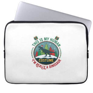 Human Costume Dinosaur Christmas Santa Hat Pine Tr Laptop Sleeve