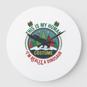 Human Costume Dinosaur Christmas Santa Hat Pine Tr Large Clock