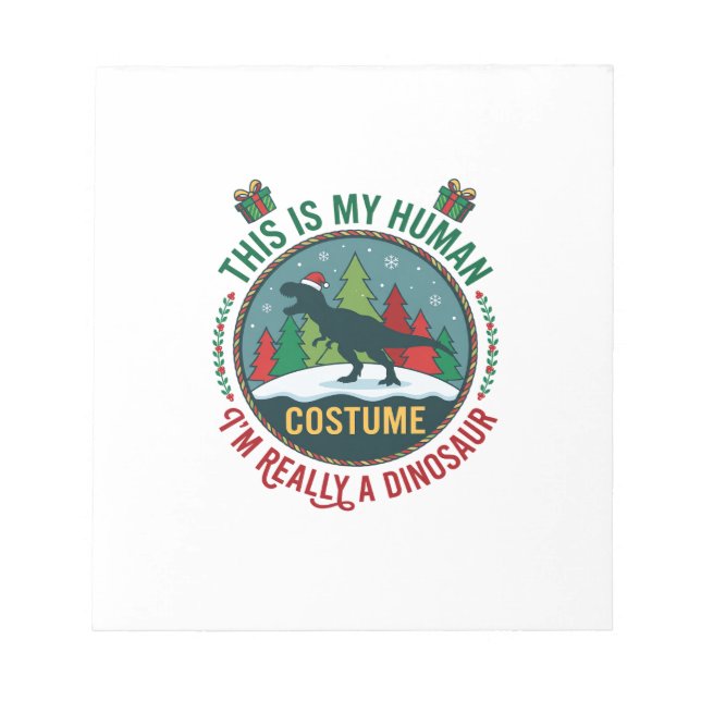 Human Costume Dinosaur Christmas Santa Hat Pine Tr Notepad (Front)