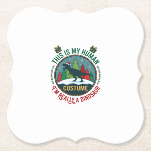 Human Costume Dinosaur Christmas Santa Hat Pine Tr Paper Coaster