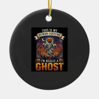 Human Costume Ghost Pumpkin Head Graveyard Spider  Ceramic Tree Decoration