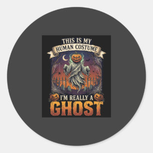 Human Costume Ghost Pumpkin Head Graveyard Spider Classic Round Sticker