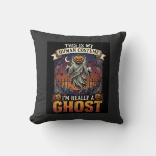 Human Costume Ghost Pumpkin Head Graveyard Spider Cushion