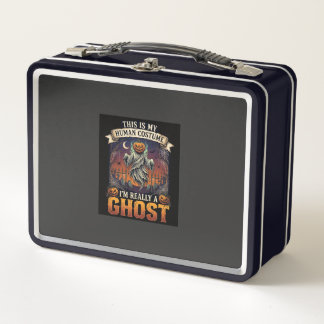 Human Costume Ghost Pumpkin Head Graveyard Spider Metal Lunch Box