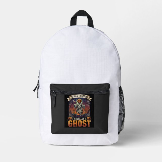 Human Costume Ghost Pumpkin Head Graveyard Spider  Printed Backpack (Front)