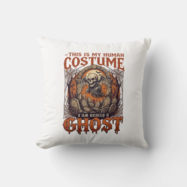 Human Costume Ghost Skeleton Graveyard Moon Hallow Cushion (Front)