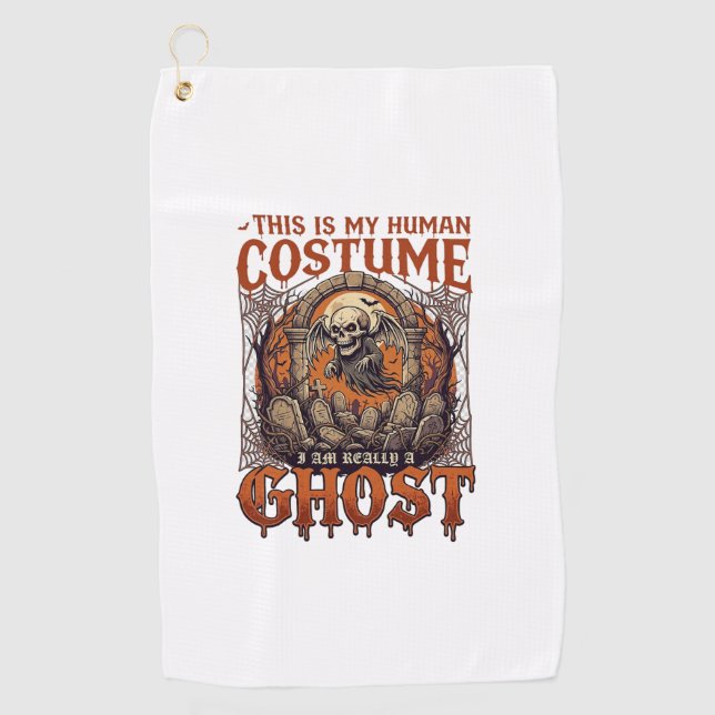 Human Costume Ghost Skeleton Graveyard Moon Hallow Golf Towel (Front)