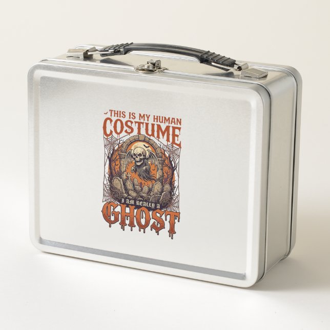 Human Costume Ghost Skeleton Graveyard Moon Hallow Metal Lunch Box (Front)