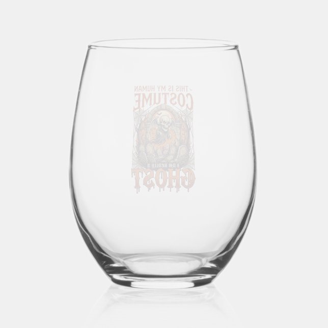 Human Costume Ghost Skeleton Graveyard Moon Hallow Stemless Wine Glass (Front)