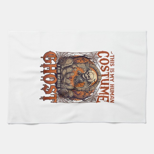 Human Costume Ghost Skeleton Graveyard Moon Hallow Tea Towel (Horizontal)