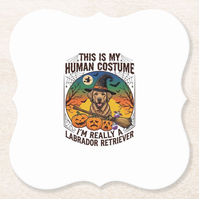 Human Costume Labrador Retriever Halloween Witch H Paper Coaster (Front)