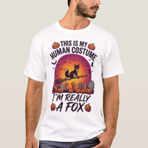 Human Costume Really Fox Halloween Moon Broom Pump T-Shirt