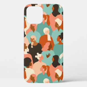 Human Diversity Retro Faces Pattern iPhone 12 Pro Case
