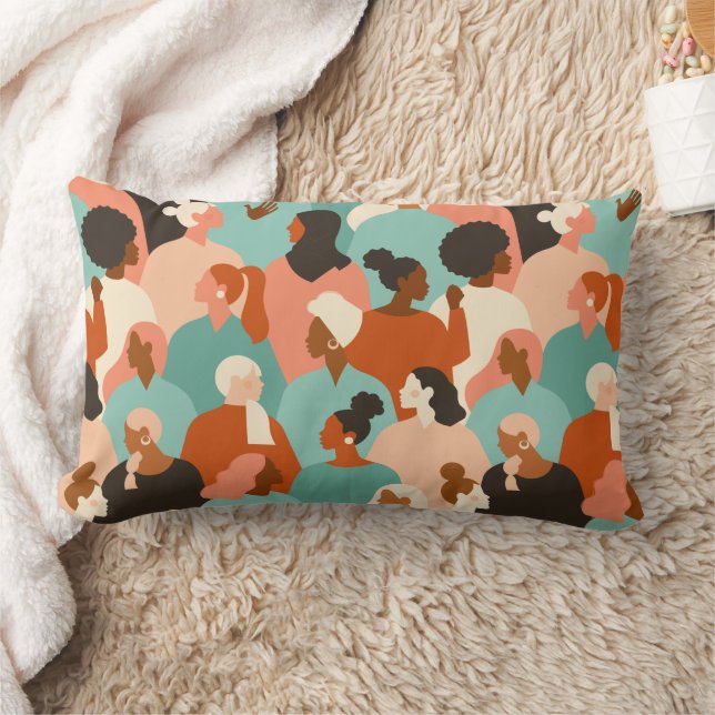 Human Diversity Retro Faces Pattern Lumbar Cushion (Blanket)