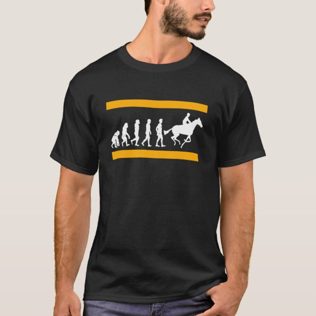 Human Evolution Ends in Horse Racing Glory T-Shirt (Front)