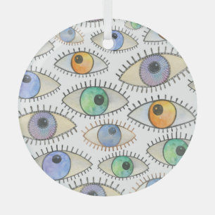 Human Eyes: Watercolor Open Gaze Glass Tree Decoration