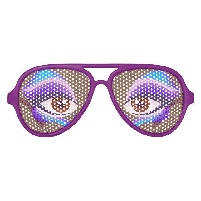 Human Eyes With Purple Blue Eyeshadow Aviator Sunglasses (Front)