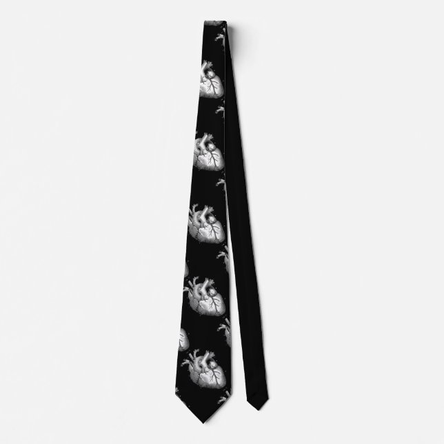 Human Heart Macabre Black & White Silky Neck Tie  (Front)