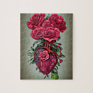 Human Heart with Red rose flowers surreal art Jigsaw Puzzle