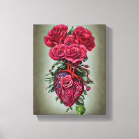 Human Heart with Red rose flowers surreal art Post