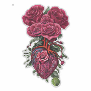 Human Heart with Red rose flowers surreal art Stic