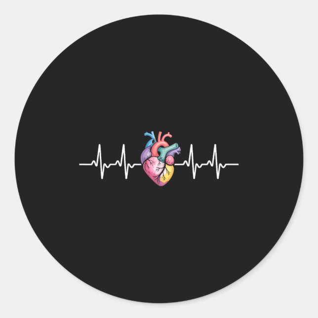 Human Heartbeat Ecg Cardiology Anatomical Medical  Classic Round Sticker (Front)