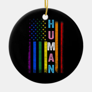 Human LGBT American Flag LGBTQ Rainbow Pride Month Ceramic Tree Decoration