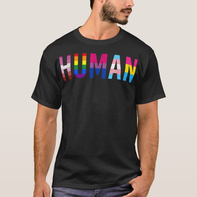 HUMAN LGBT Flag Gay Pride Month Transgender Rainbo T-Shirt (Front)