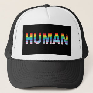 HUMAN LGBTQIA Rainbow Flag, Gay Pride Letter  Trucker Hat