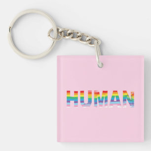 HUMAN LGBTQIA Rainbow Flag, Pride Letter Key Ring