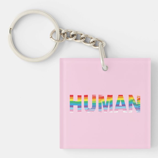HUMAN LGBTQIA Rainbow Flag, Pride Letter  Key Ring (Front)