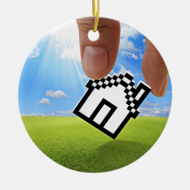 Human Picks A Pixel House Ceramic Tree Decoration (Front)