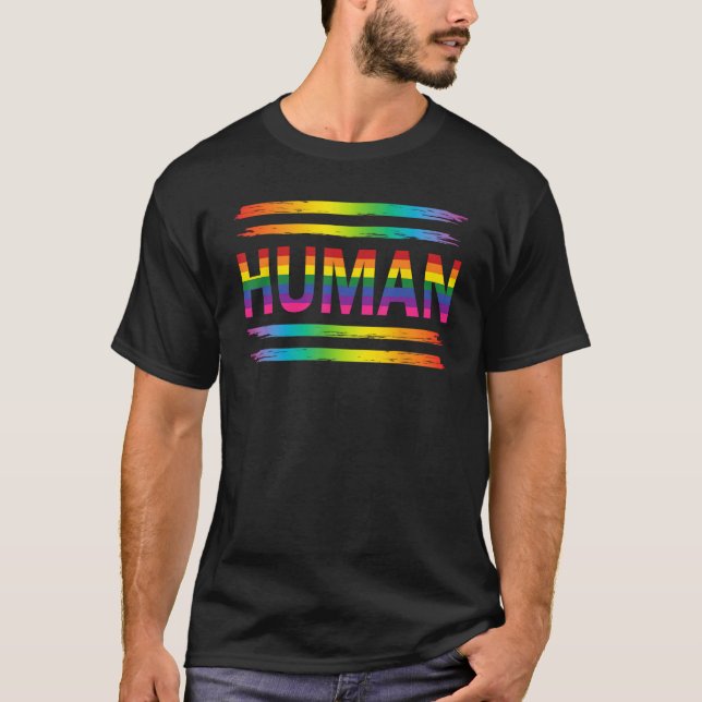 HUMAN Rainbow LGBT Flag Gay Pride Month Lesbian 3 T-Shirt (Front)