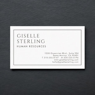 Human Resources Luxury Minimalist Black White Business Card