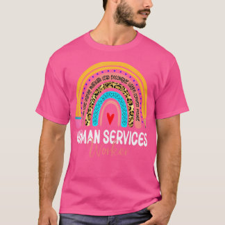 Human Services Worker Leopard Rainbow Healthcare D T-Shirt