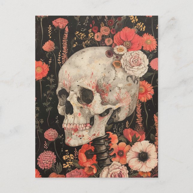 Human Skeleton in the Flowers Postcard (Front)